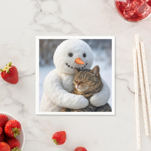 Snowman umarmt eine Tabby-Katze Serviette (Beispiel)