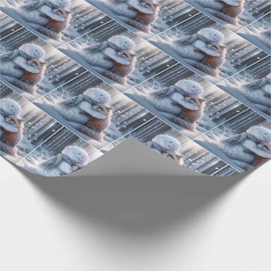 Snowman umarmt einen Fuchs Geschenkpapier (Ecke)