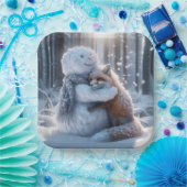 Snowman umarmt einen Fuchs Pappteller (Party)