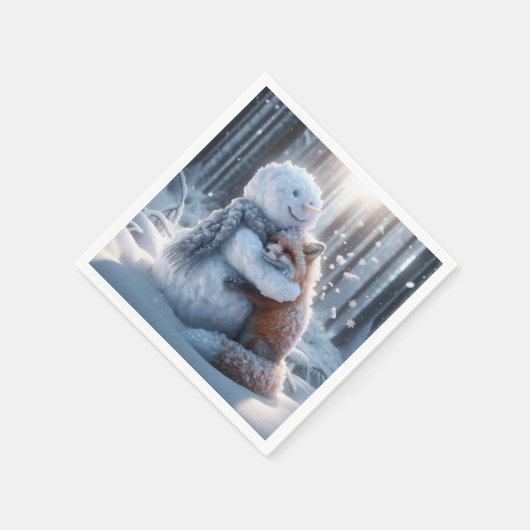 Snowman umarmt einen Fuchs Serviette (Ecke)