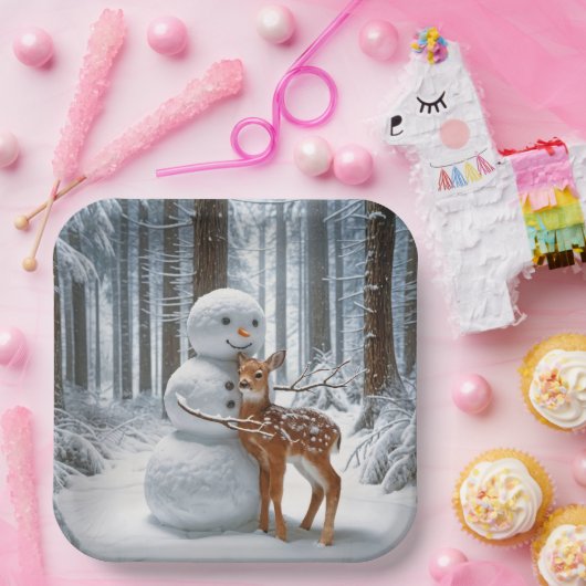 Snowman umarmt einen Vater Pappteller (Party)