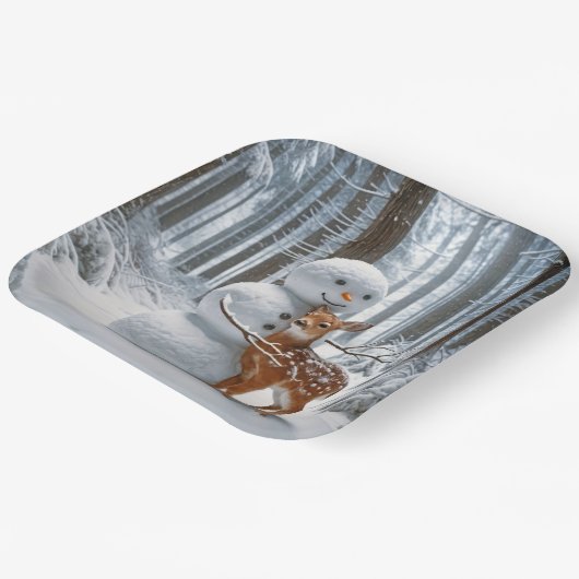 Snowman umarmt einen Vater Pappteller (Gewinkelt)