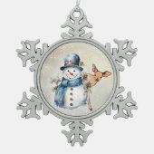 "Snowman umgeben in Holly" mit einem Vater Schneeflocken Zinn-Ornament (Vorderseite)