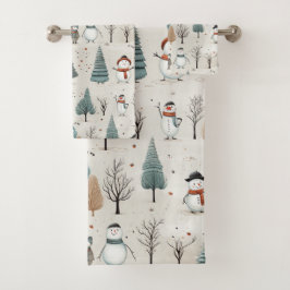 Snowman und Bäume Badhandtuch Set