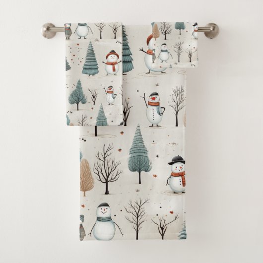 Snowman und Bäume Badhandtuch Set (Insitu)