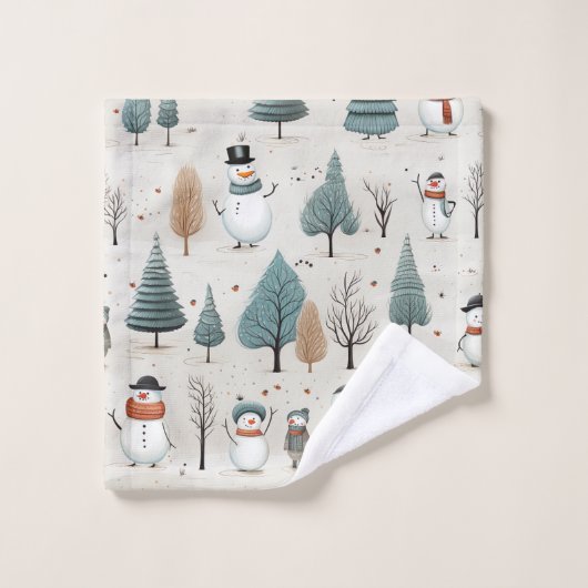 Snowman und Bäume Badhandtuch Set (Waschlappen)