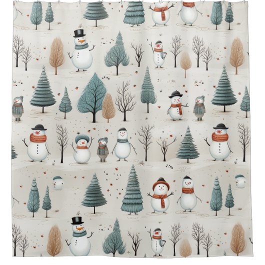 Snowman und Bäume Duschvorhang (Vorderseite)