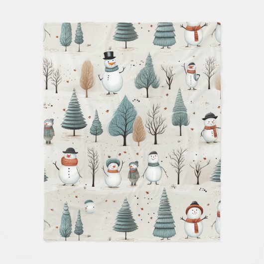 Snowman und Bäume Fleecedecke (Vorderseite)