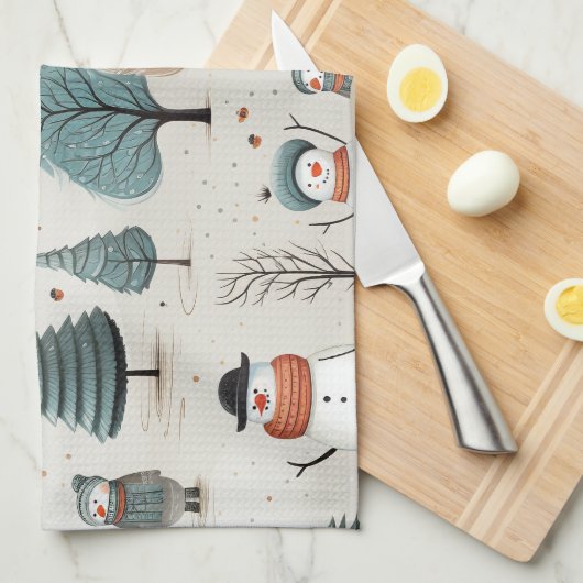 Snowman und Bäume Geschirrtuch (Viertel Falte)