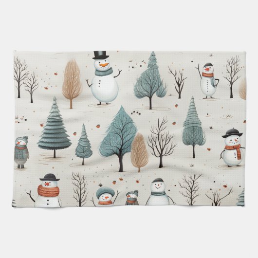 Snowman und Bäume Geschirrtuch (Horizontal)