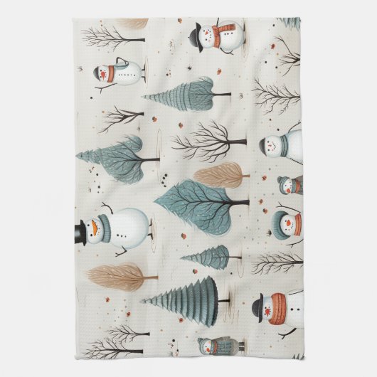 Snowman und Bäume Geschirrtuch (Vertikal)