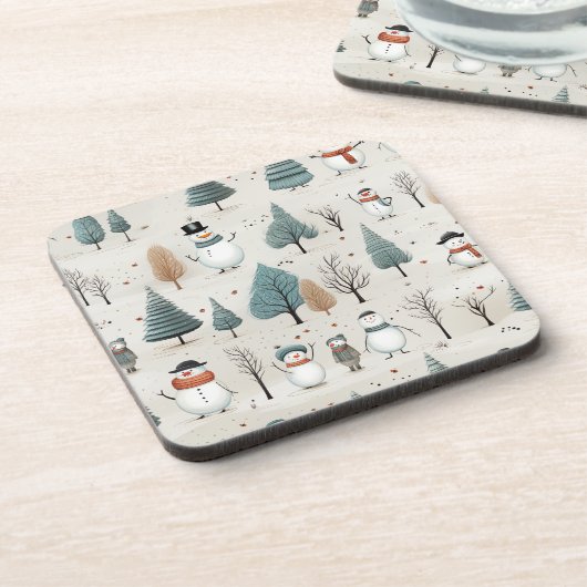 Snowman und Bäume Getränkeuntersetzer (Linke Seite)
