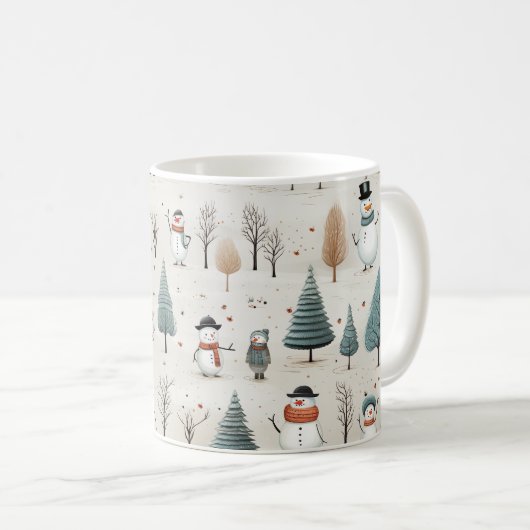 Snowman und Bäume Kaffeetasse (VorderseiteRechts)