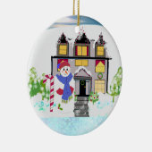 Snowman und Cosy House Keramik Ornament (Rechts)