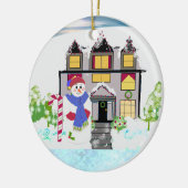 Snowman und Cosy House Keramik Ornament (Links)