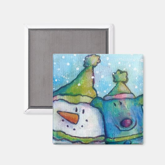 Snowman und Dog-Magnet Magnet (Vorderseite/Rückseite)