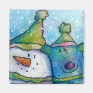 Snowman und Dog-Magnet Magnet