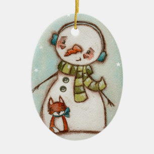 Snowman und Fox - Keramik-Verzierung Keramikornament