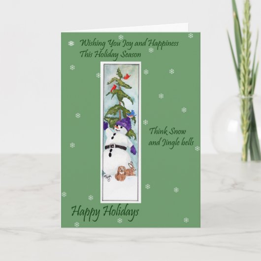 Snowman und Freunde Feiertagskarte (Vorderseite)