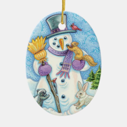 Snowman und Friends Retro Weihnachten Keramik Ornament (Vorne)