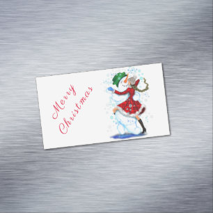 Snowman und Girl Dancers Weihnachtsmagnete Magnetische Visitenkarte