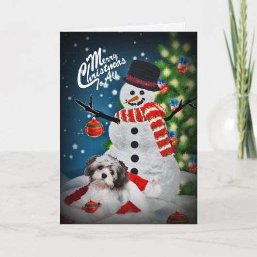 Snowman und Havanese Frohe Weihnachtskarten Feiertagskarte (Vorderseite)