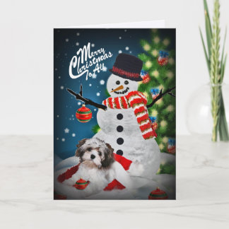 Snowman und Havanese Frohe Weihnachtskarten Feiertagskarte