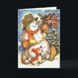 Snowman und Hund Feiertagskarte<br><div class="desc">Snowman und Hund</div>