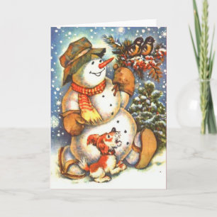 Snowman und Hund Feiertagskarte