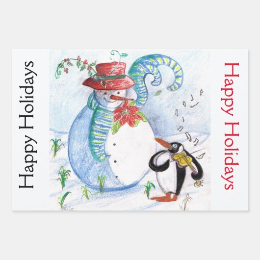 SNOWMAN UND PENGUIN'S SERENADE Christmas Wrapping Geschenkpapier Set (Vorderseite)