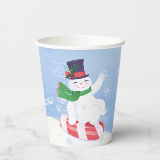 Snowman und Peppermint Blue Paper Cups Pappbecher (Rückseite)