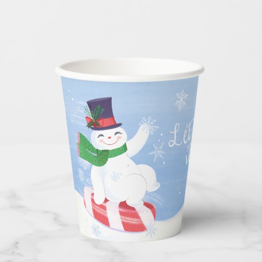 Snowman und Peppermint Blue Paper Cups Pappbecher (Vorderseite)