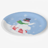 Snowman und Peppermint Blue Pappteller (Schrägansicht)