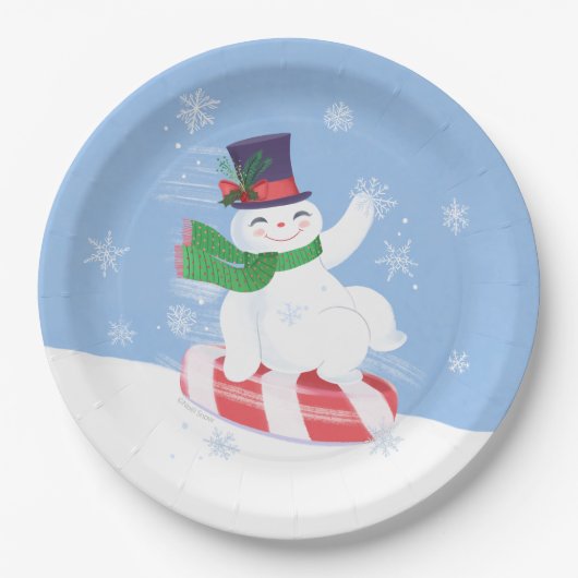 Snowman und Peppermint Blue Pappteller (Vorderseite)