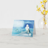 Snowman und Pinguin Illustration Karte (Gelbe Blume)