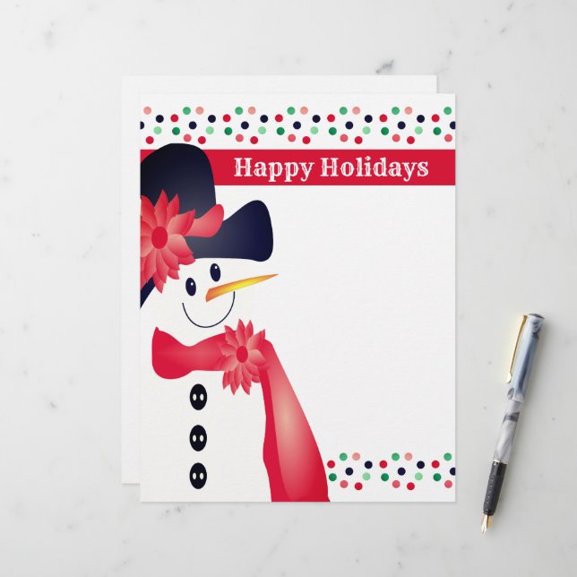 Snowman und Polka Dot Designer Briefbogen (Vorderseite/Rückseite Beispiel)