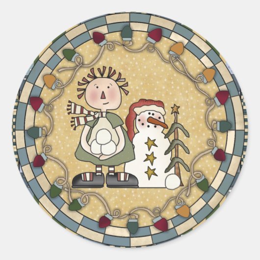 Snowman- und Raggedy-Puppenkleber - Maßgeschneider Runder Aufkleber (Vorderseite)