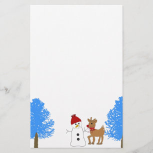 Snowman und Rentier mit Frostischen Bäumen Briefpapier