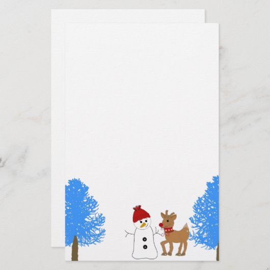 Snowman und Rentier mit Frostischen Bäumen Briefpapier (Vorne/Hinten)