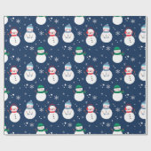 Snowman und Snowflakes Blaues Muster Geschenkpapier (Flach)