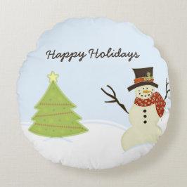 Snowman und Tree Rundes Kissen