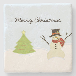 Snowman und Tree Steinuntersetzer