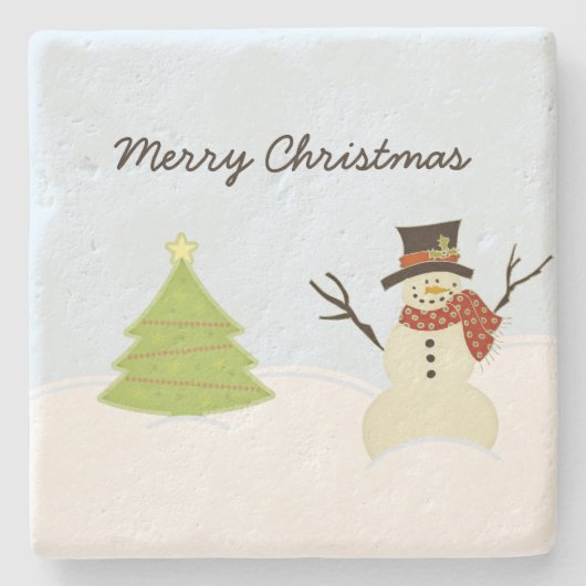 Snowman und Tree Steinuntersetzer (Vorderseite)