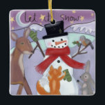 Snowman und Waldtiere Keramikornament<br><div class="desc">In einer ruhigen Ecke des Waldes waren ein paar Waldtiere draußen, um das schneebedeckte Wetter zu genießen. Die Schneeflocken fielen sanft und alles war mit einer dicken Schneeschicht bedeckt. Plötzlich fiel eine Idee auf die Tiere: Sie beschlossen, einen Schneemann zu bauen. Die Tiere arbeiteten hart, um alle notwendigen Materialien zu...</div>