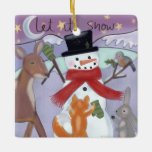 Snowman und Waldtiere Keramikornament<br><div class="desc">In einer ruhigen Ecke des Waldes waren ein paar Waldtiere draußen, um das schneebedeckte Wetter zu genießen. Die Schneeflocken fielen sanft und alles war mit einer dicken Schneeschicht bedeckt. Plötzlich fiel eine Idee auf die Tiere: Sie beschlossen, einen Schneemann zu bauen. Die Tiere arbeiteten hart, um alle notwendigen Materialien zu...</div>