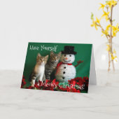Snowman und zwei Niedliche Kittens Karte (Gelbe Blume)