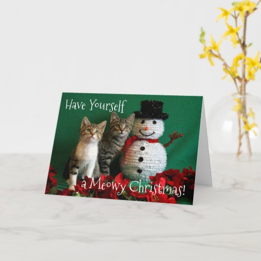 Snowman und zwei Niedliche Kittens Karte (Gelbe Blume)