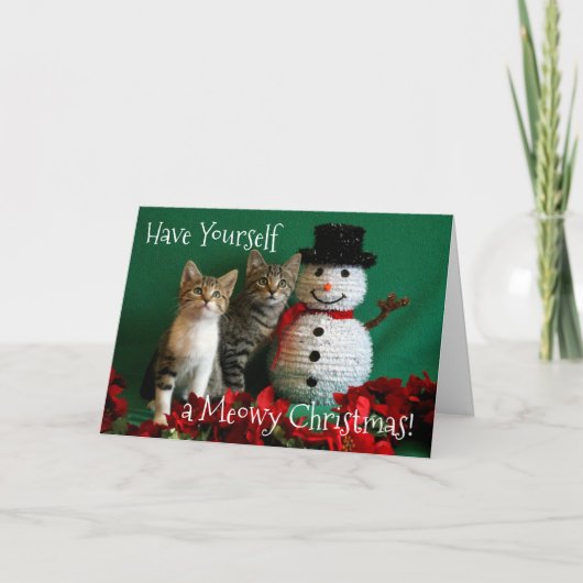Snowman und zwei Niedliche Kittens Karte (Vorderseite)