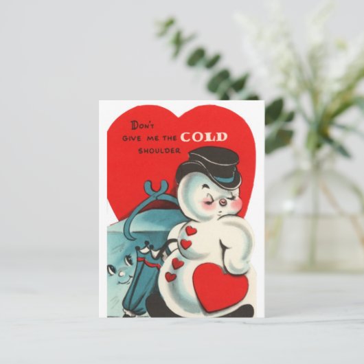 Snowman Valentine Card Feiertagspostkarte (Stehend Vorderseite)
