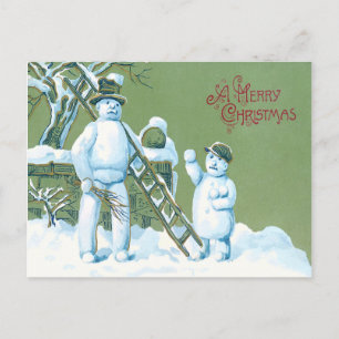 Snowman Vater und Son Snow Ladder Snowball Postkarte